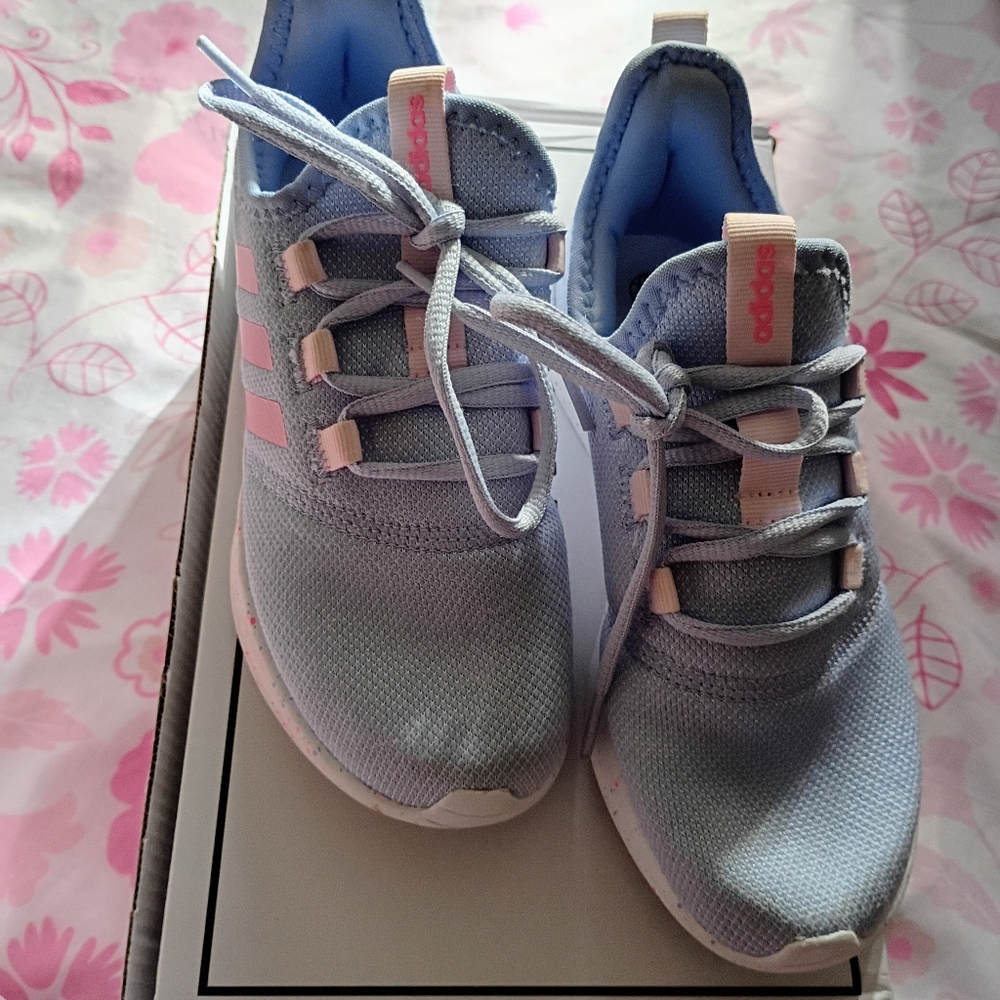 Adidas Kids' Light Blue and Pink Sneakers
